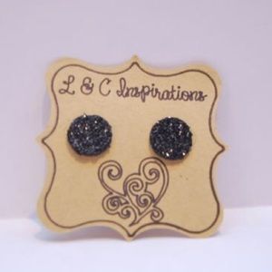 Round Black Glitter Foam Stud Earrings